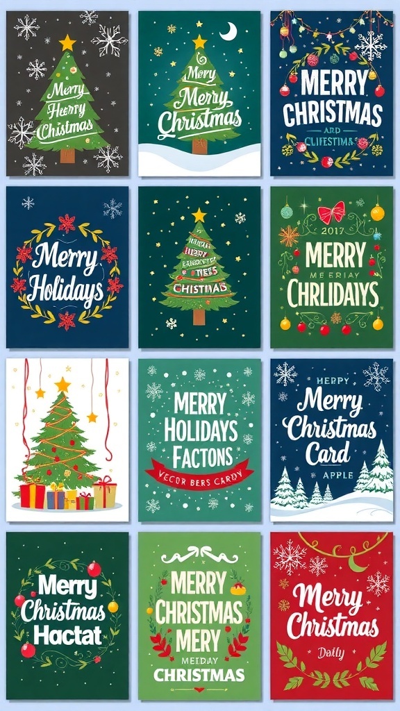 Christmas Card Vector Designs A selection of colorful Christmas card vector designs with festive graphics.
